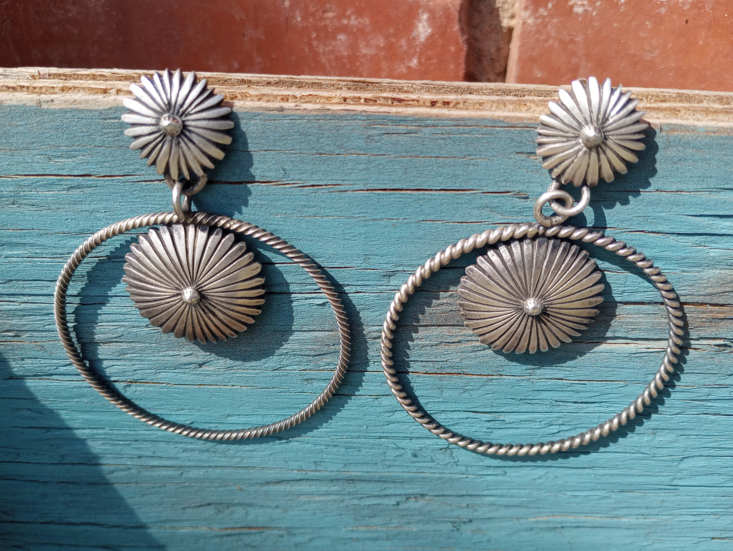 Sterling Silver Dangle Concho Hoop Earrings