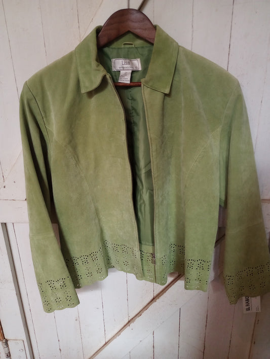 Green Suede Leather Jacket Sz Large