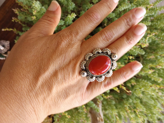 Sterling Silver and Man Made Coral Like Stone