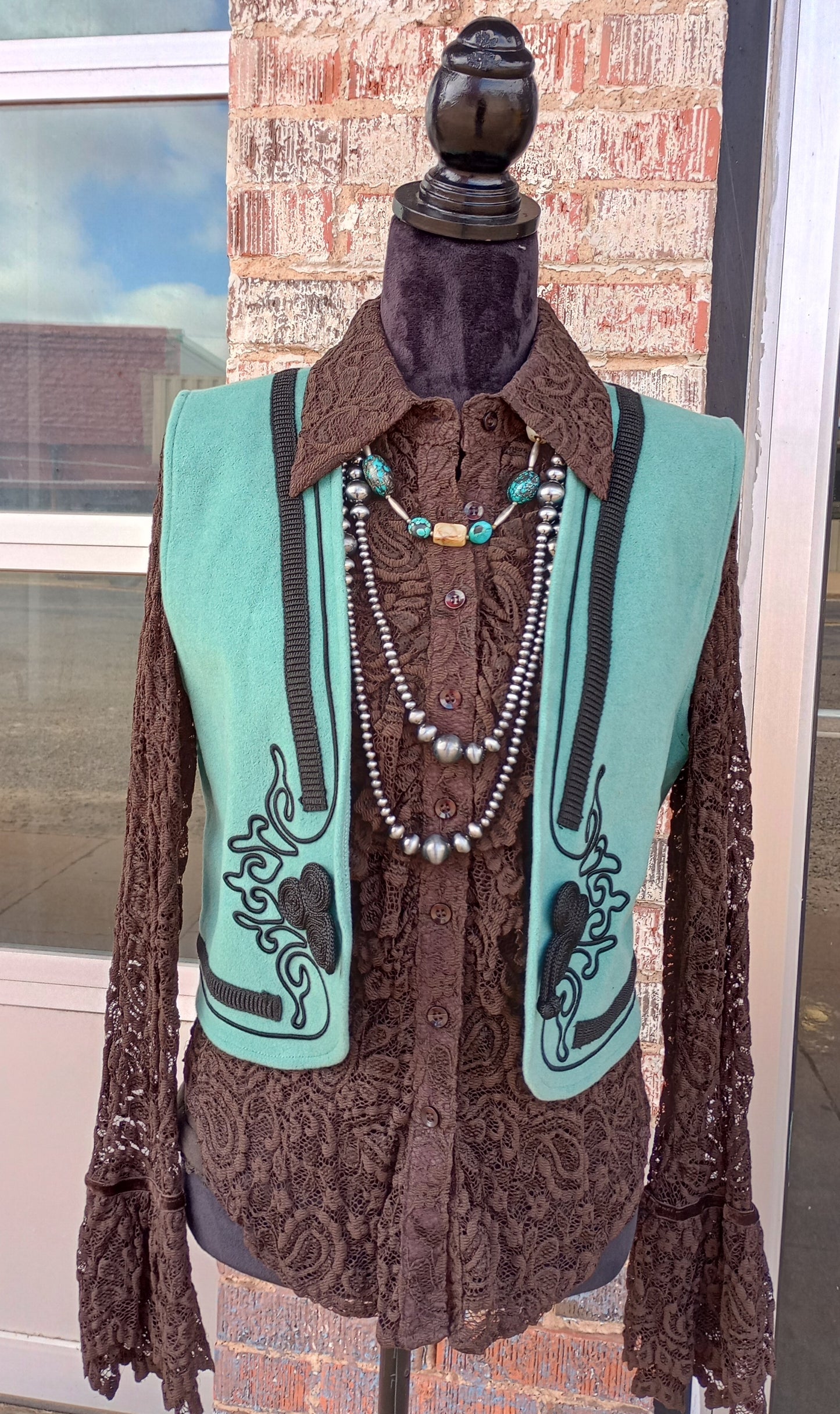 Chocolate Brown Lace button up w/ cami Sz S