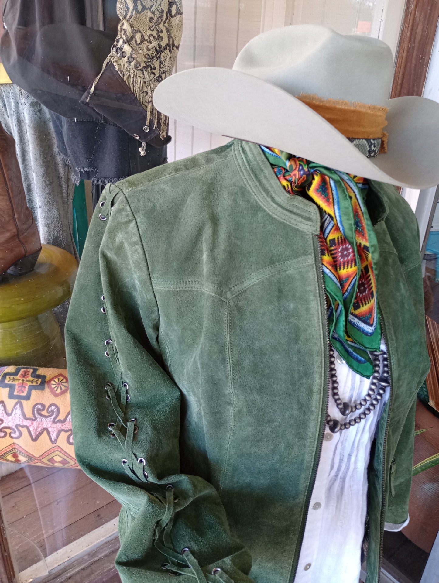 Moss Green Suede Leather Jacket Sz Lg