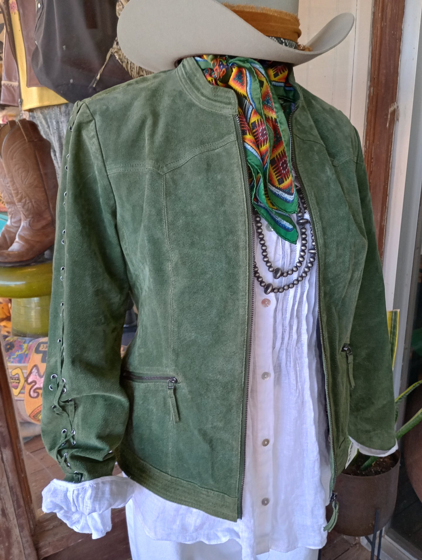 Moss Green Suede Leather Jacket Sz Lg