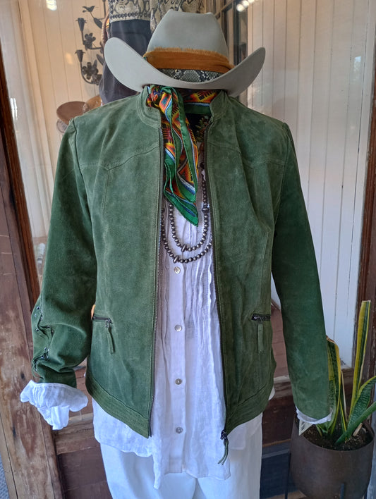 Moss Green Suede Leather Jacket Sz Lg