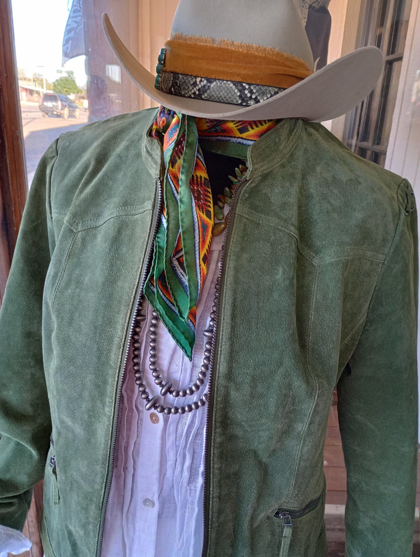 Moss Green Suede Leather Jacket Sz Lg