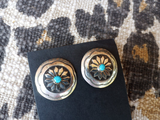 Sterling Silver and Turquoise Concho Earrings