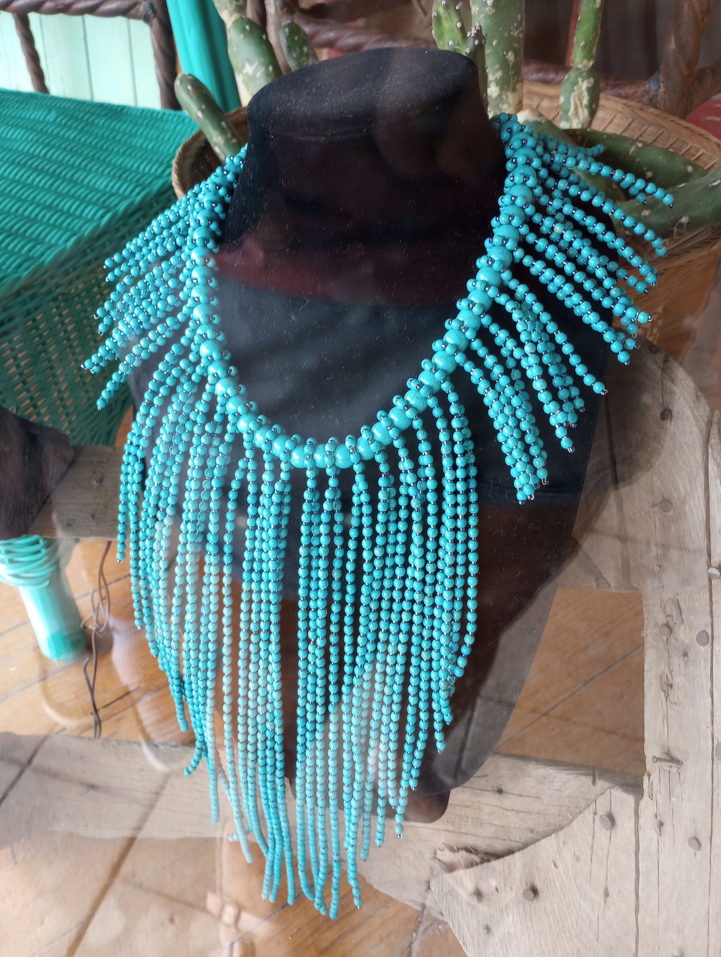 Gorgeous waterfall turquoise beaded necklace