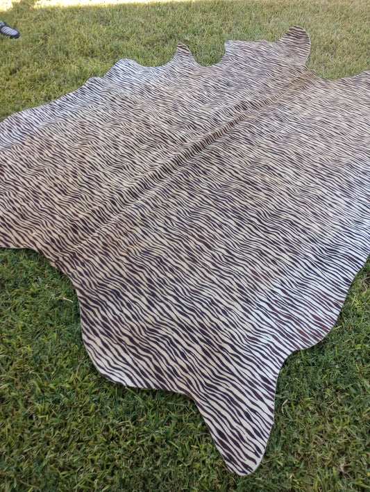 Full Size Cowhide in Tan and Black Zebra Print