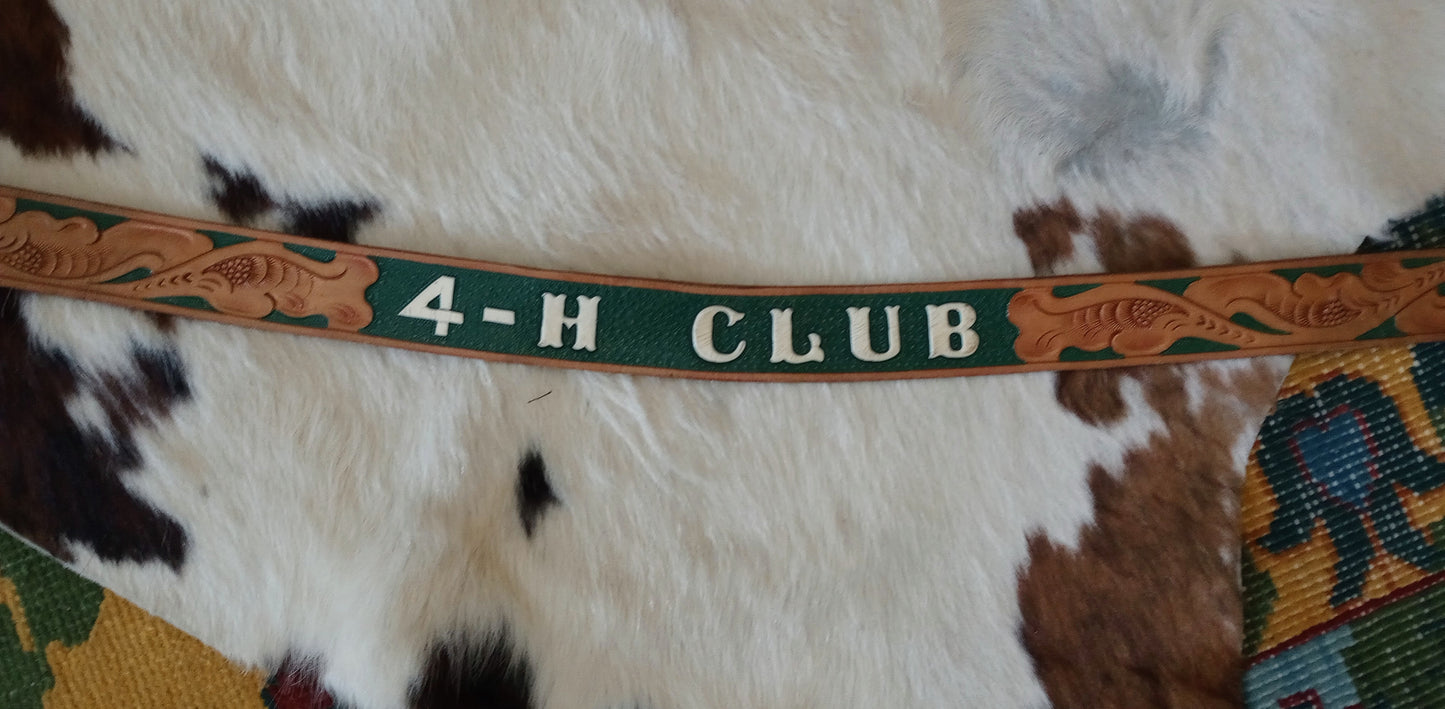 Vintage Tooled Leather 4-H Belt