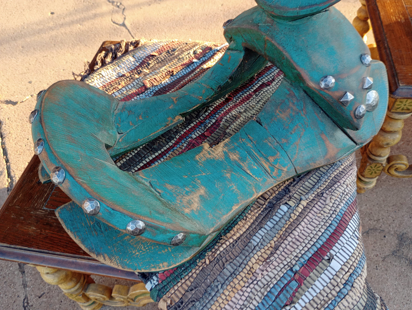 Studded, Turquoise Distressed Big Horn Saddle Tree