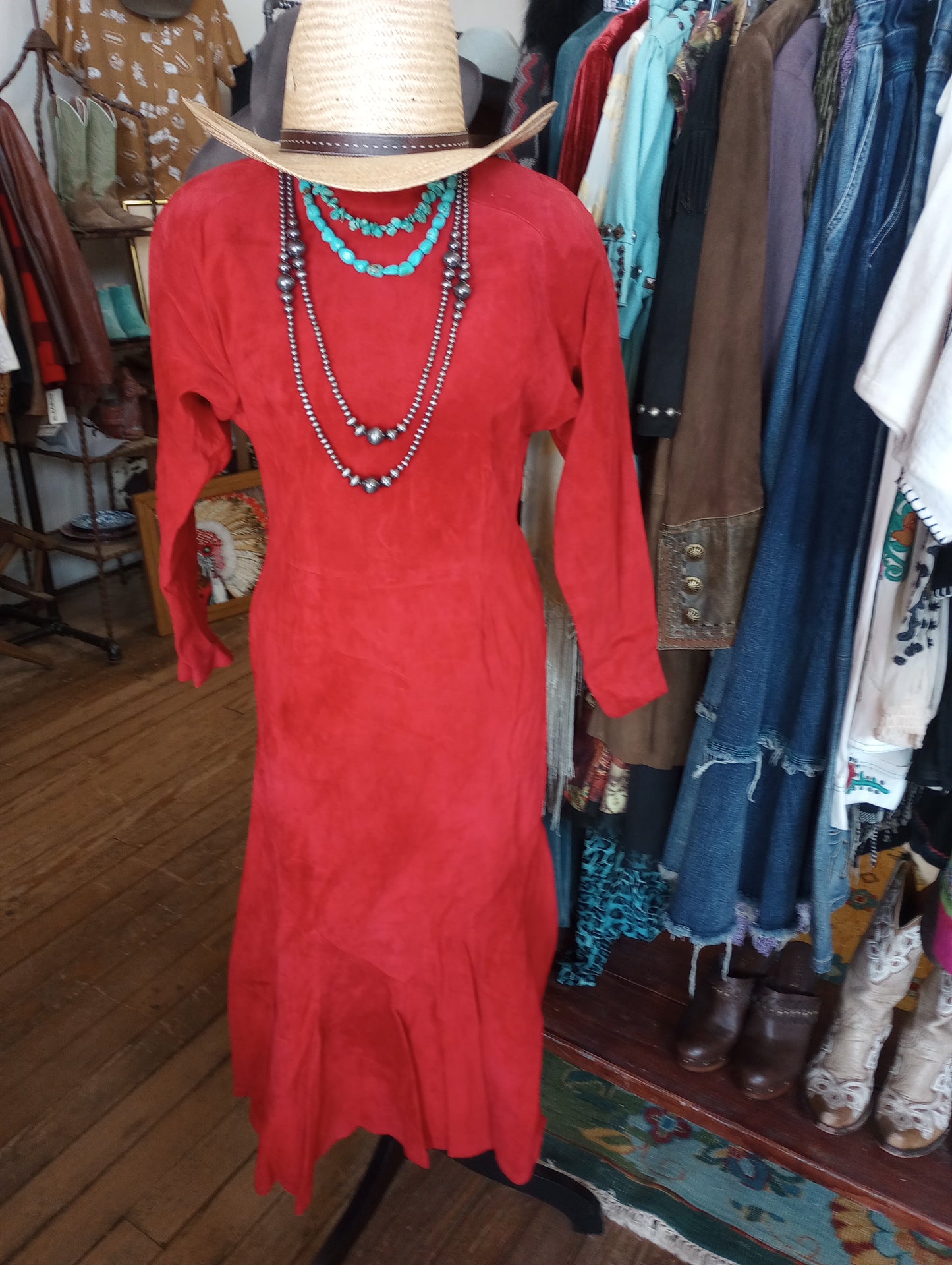 Vintage Red Suede Leather Neiman Marcus Dress Sz 10