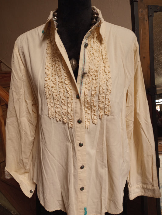 Tasha Polizzi Cream Colored Corduroy Blouse Sz Large