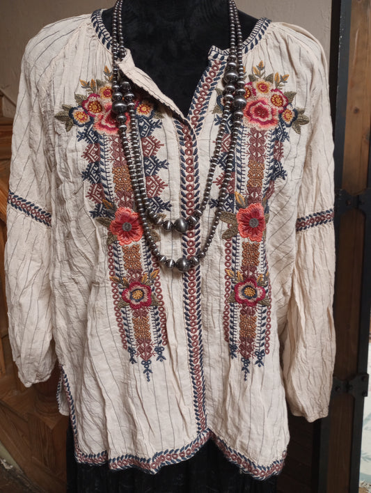 Johnny Was Embroidered Crinkle Tunic