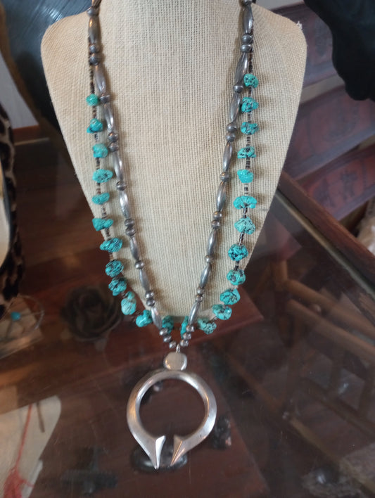 Vintage Turquoise Chunk/Nugget Necklace / Native American built