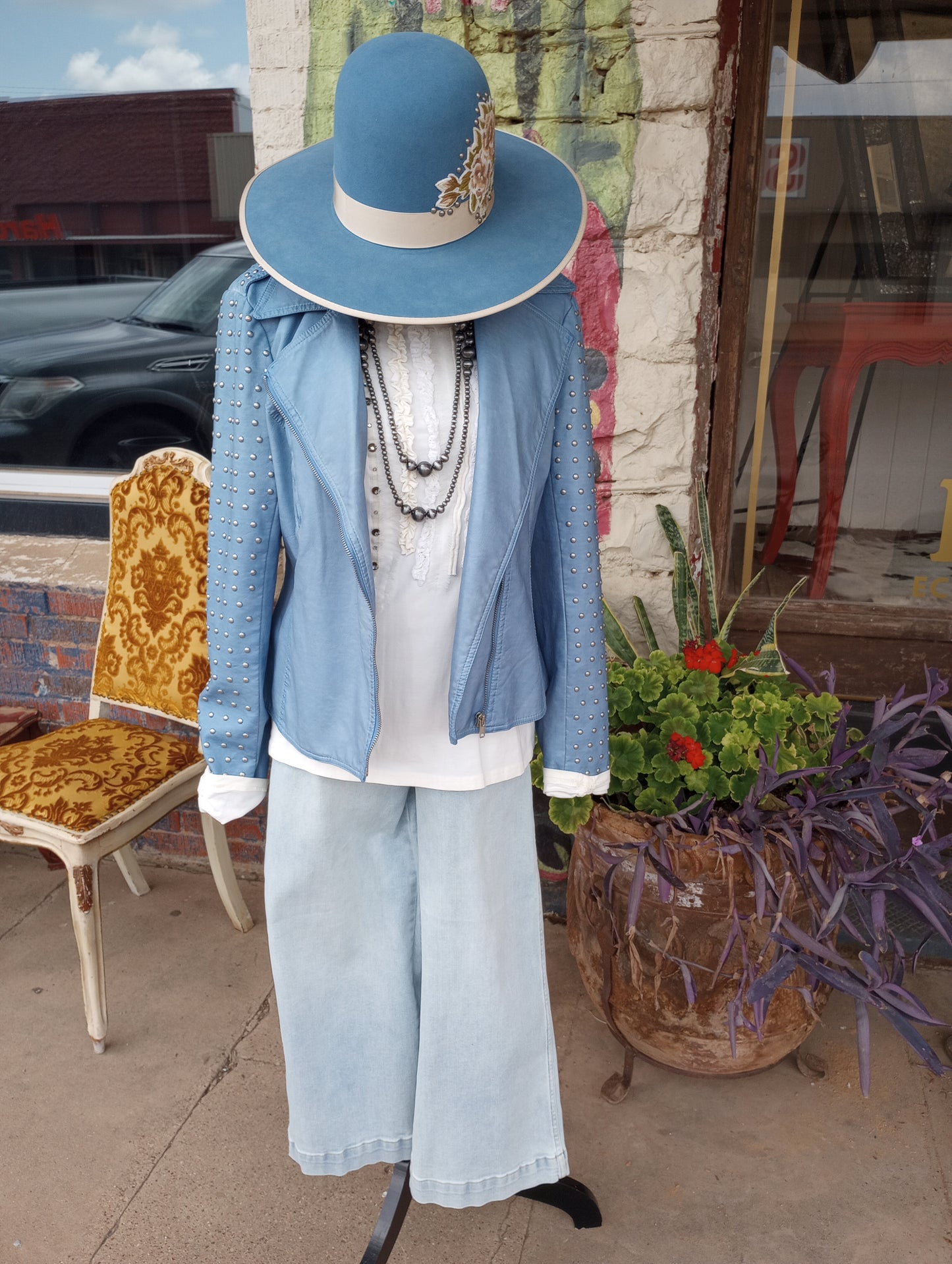 Colorado Skies Blue Faux Leather Jacket Sz Large/first like a Medium