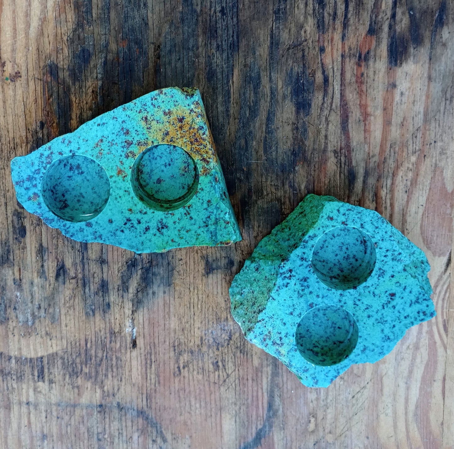 Pair of Stone Candle Holders - Turquoise in Color