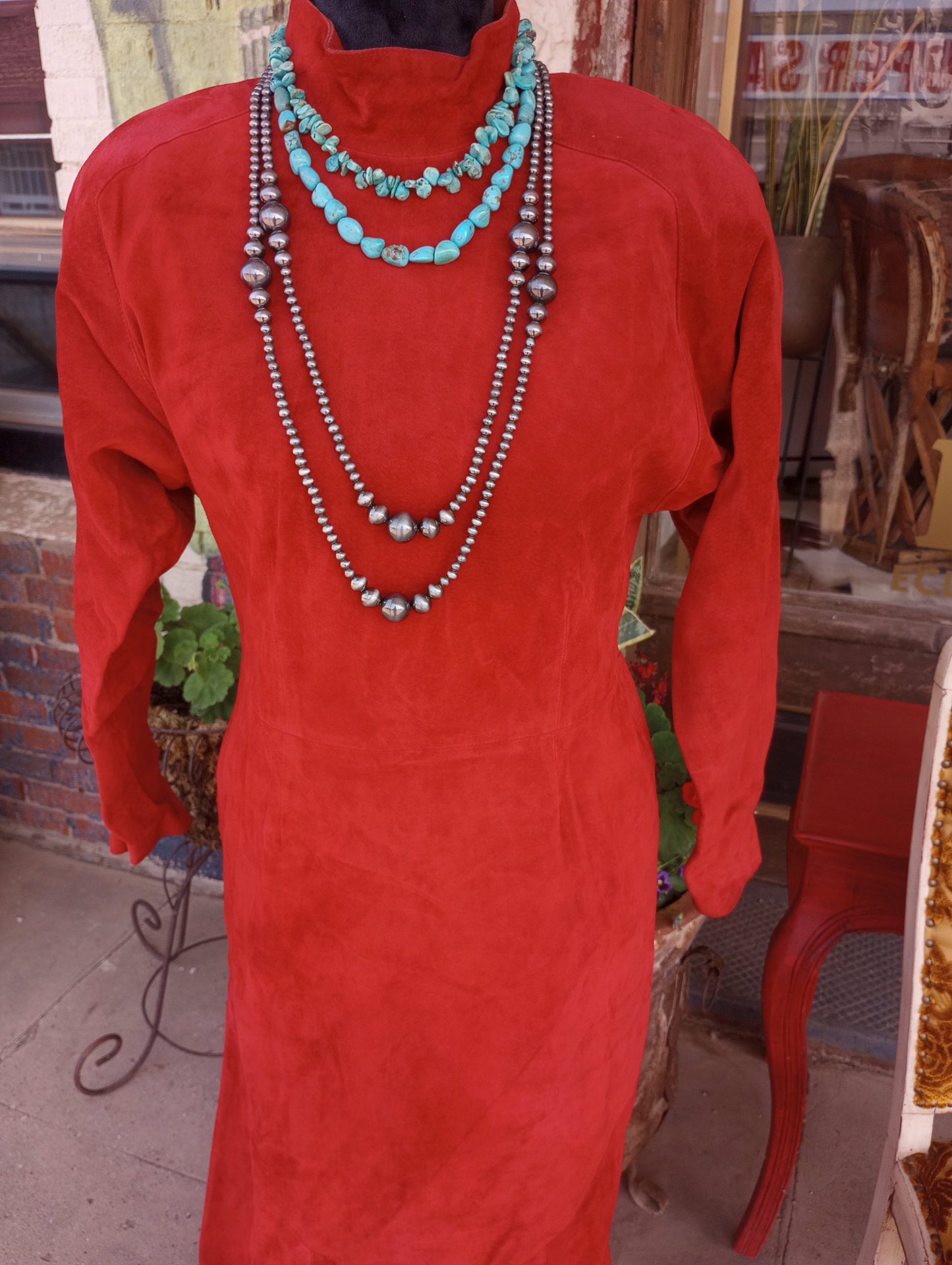 Vintage Red Suede Leather Neiman Marcus Dress Sz 10