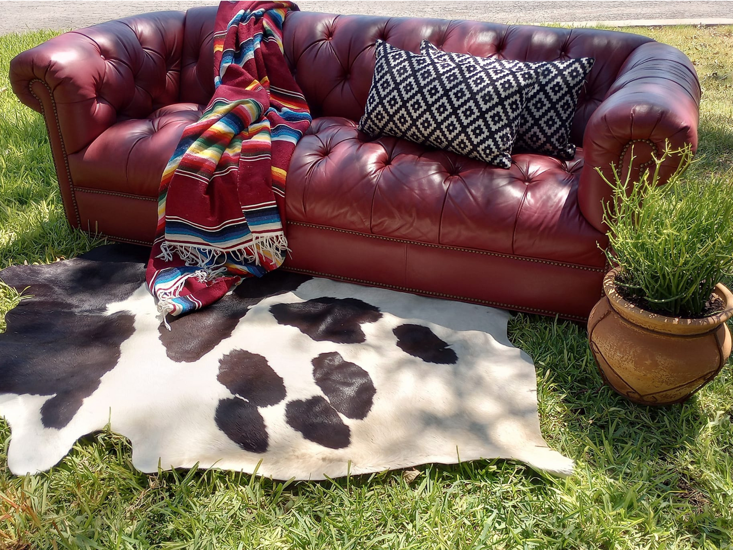 Vintage Chesterfield Style Oxblood Red Leather Tufted Sofa