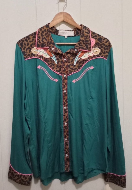 Double D Ranchwear Pearl Snap Shirt with Embroidered Feather Details