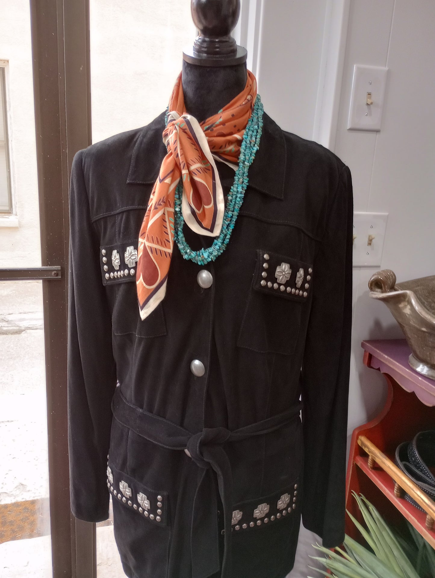 Double D Ranchwear Suede Leather Jacket w/Tie Belt