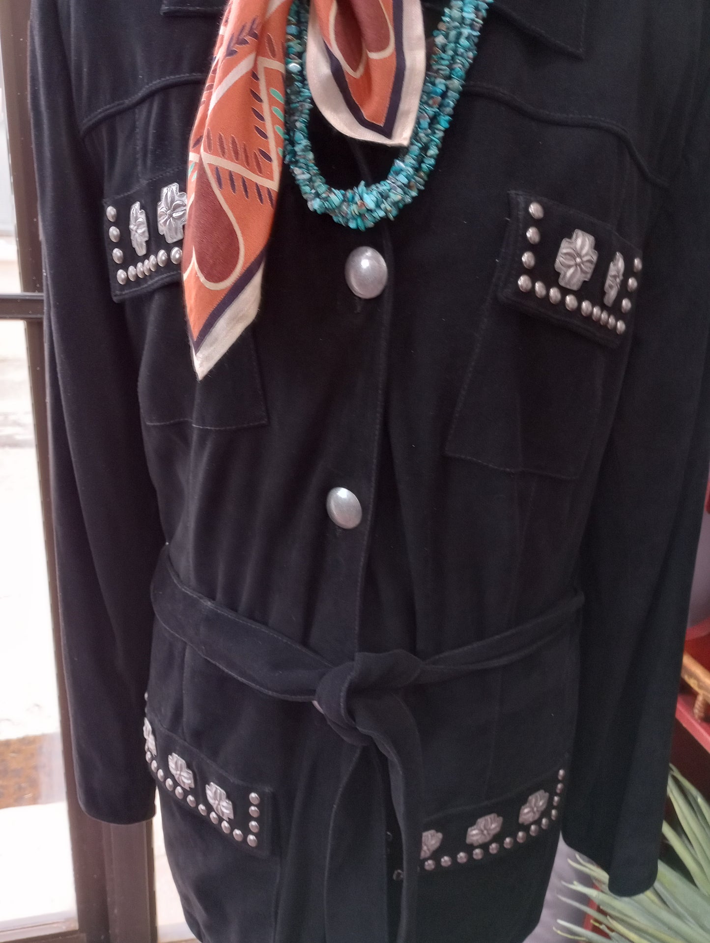 Double D Ranchwear Suede Leather Jacket w/Tie Belt