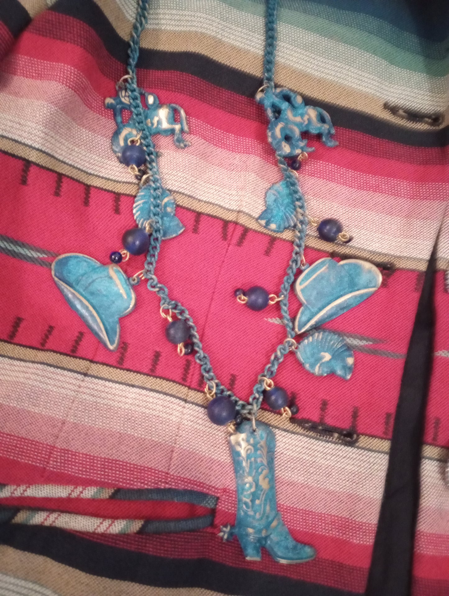 Burnished Blue Costume Baubles Necklace