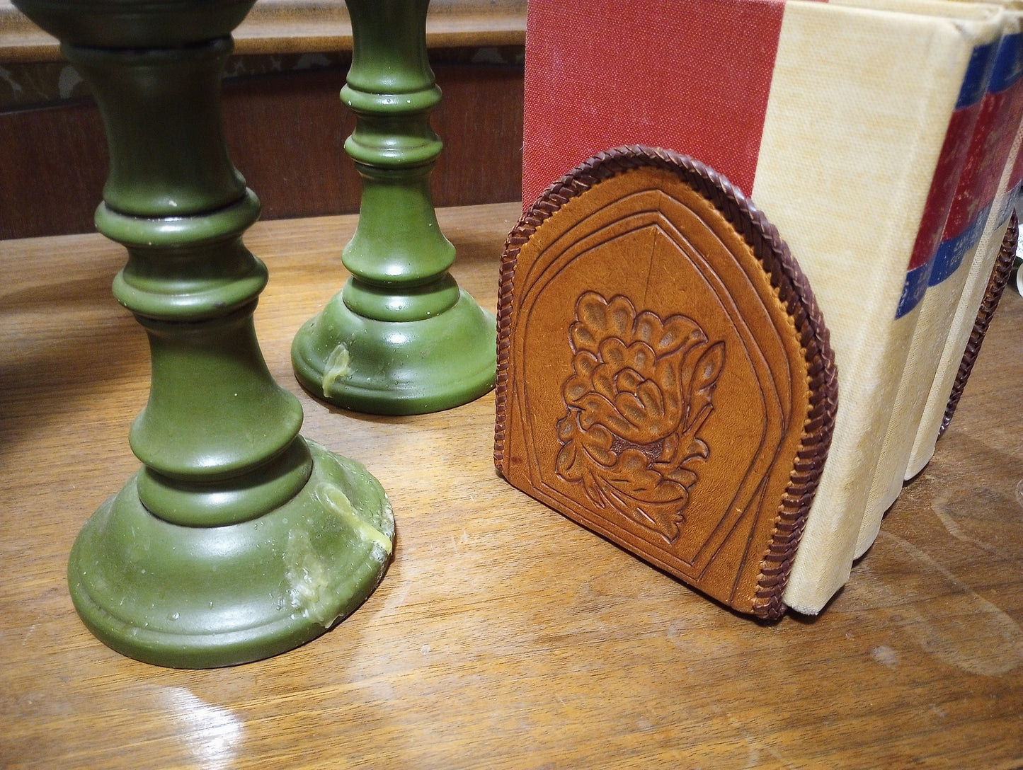 Pair of Super Cool Vintage Tooled Leather Bookends