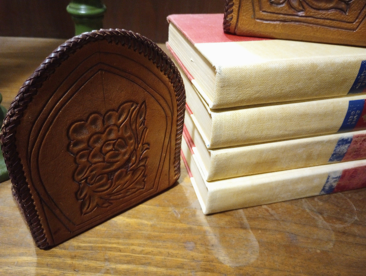 Pair of Super Cool Vintage Tooled Leather Bookends