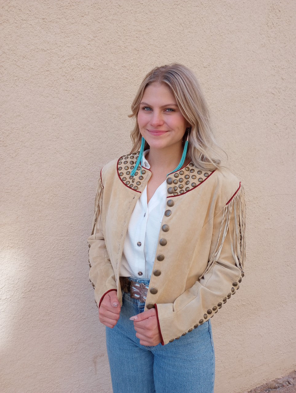 Vintage Double D Ranchwear Suede Leather Jacket with Fringe Sz Small
