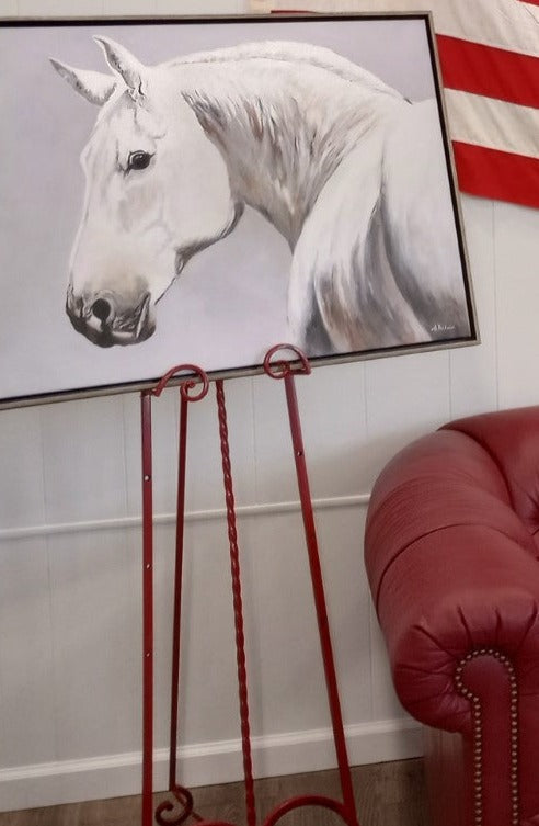 Large White Stallion Framed Canvas