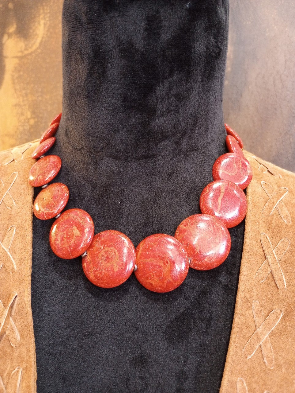 Apple Coral Pillow Bead Style Necklace and Earring Set